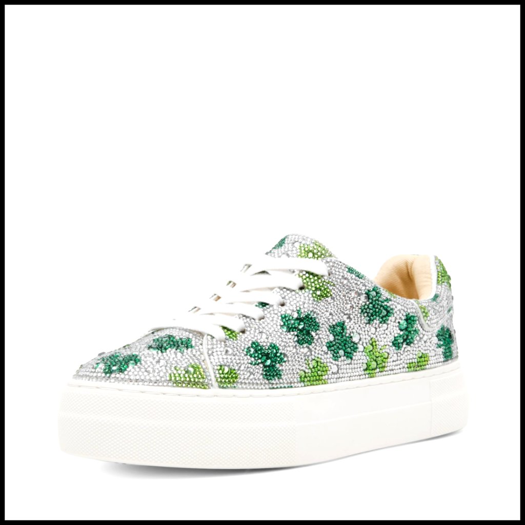 Rhinestone Platform Sneakers With Lace-Up Closure, Fashion Sneakers